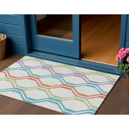 Pearl Blue And Purple Geometric Washable Indoor Outdoor Area Rug Photo 1
