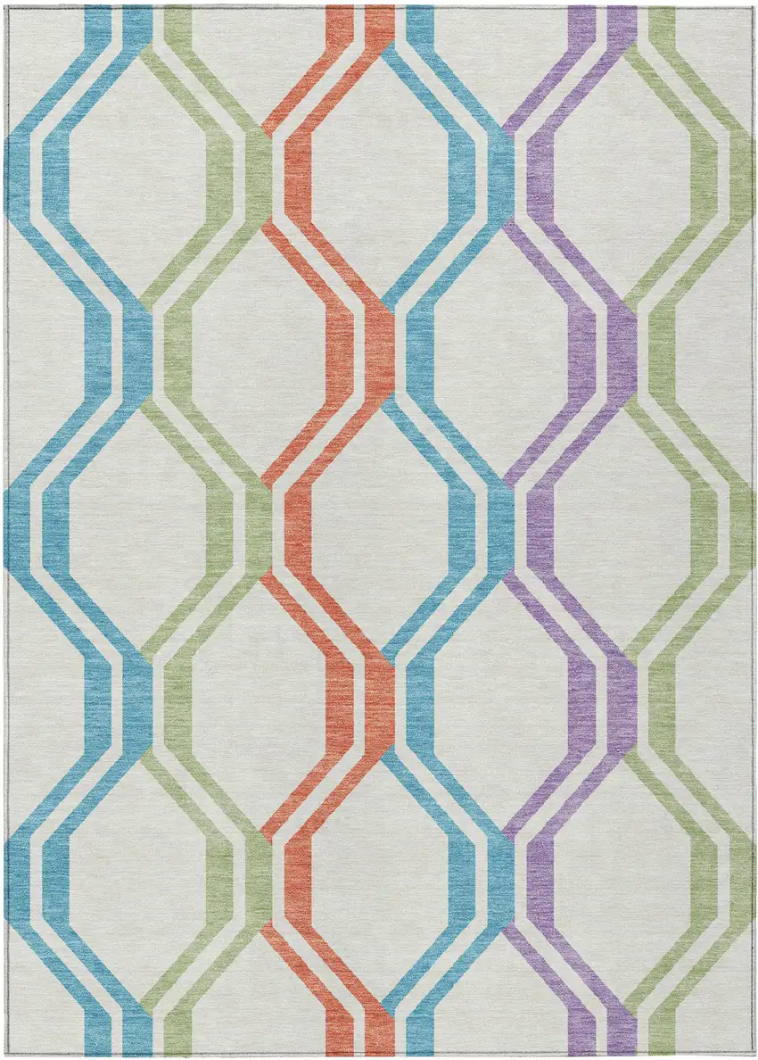 Pearl Blue And Purple Geometric Washable Indoor Outdoor Area Rug Photo 2