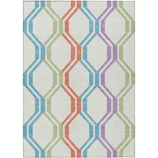 Pearl Blue And Purple Geometric Washable Indoor Outdoor Area Rug Photo 2