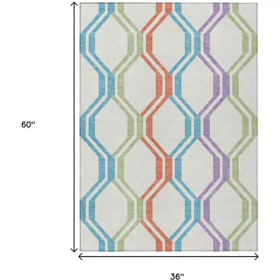 Pearl Blue And Purple Geometric Washable Indoor Outdoor Area Rug Photo 3