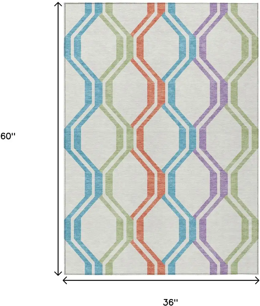 Pearl Blue And Purple Geometric Washable Indoor Outdoor Area Rug Photo 3