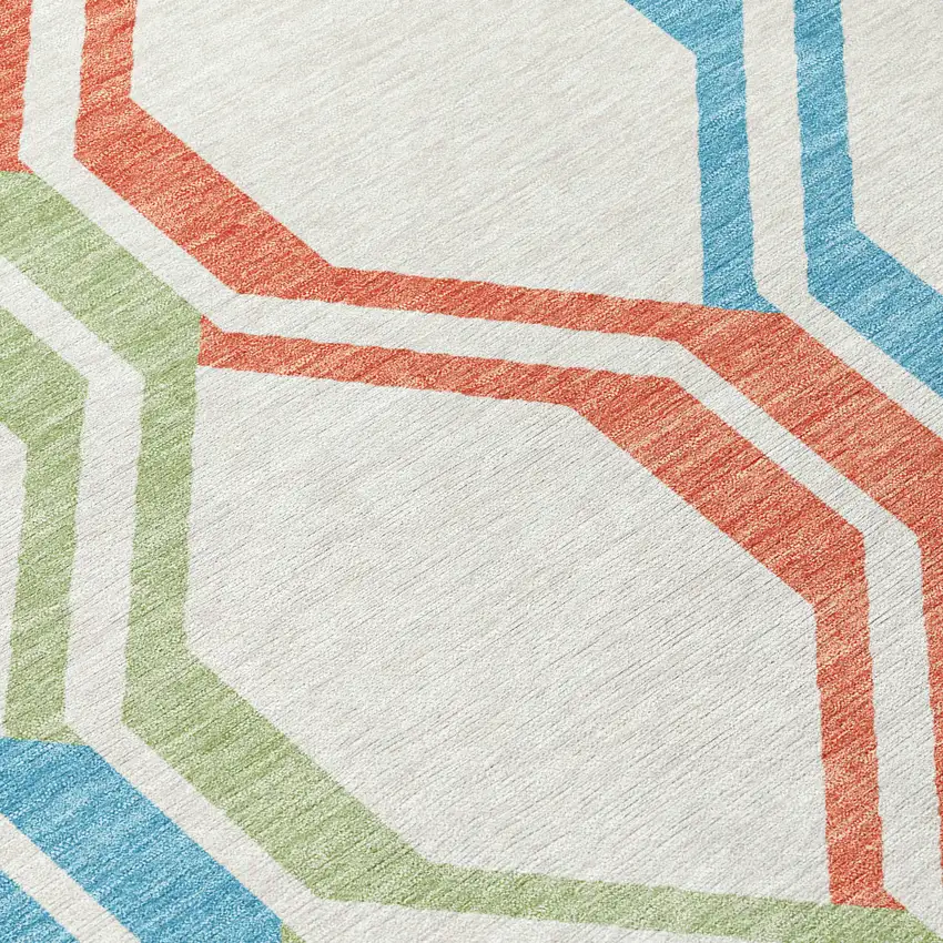 Pearl Blue And Purple Geometric Washable Indoor Outdoor Area Rug Photo 6