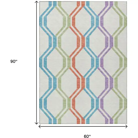 Pearl Blue And Purple Geometric Washable Indoor Outdoor Area Rug Photo 3