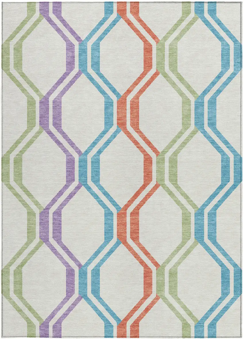 Pearl Blue And Purple Geometric Washable Indoor Outdoor Area Rug Photo 4