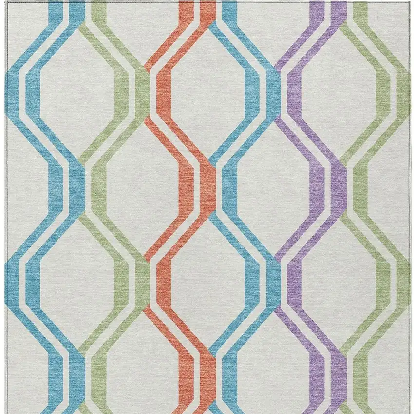 Pearl Blue And Purple Geometric Washable Indoor Outdoor Area Rug Photo 7