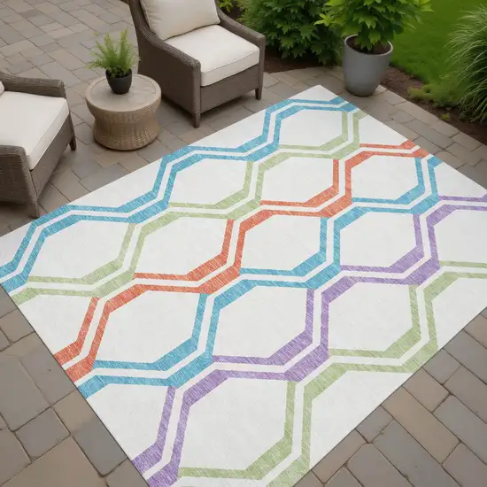 Pearl Blue And Purple Geometric Washable Indoor Outdoor Area Rug Photo 8