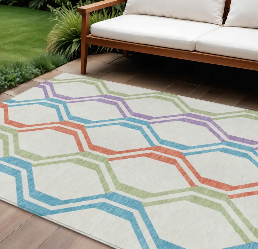 Pearl Blue And Purple Geometric Washable Indoor Outdoor Area Rug Photo 2