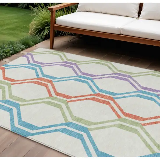 Pearl Blue And Purple Geometric Washable Indoor Outdoor Area Rug Photo 1