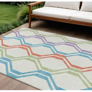 Photo of Pearl Blue And Purple Geometric Washable Indoor Outdoor Area Rug