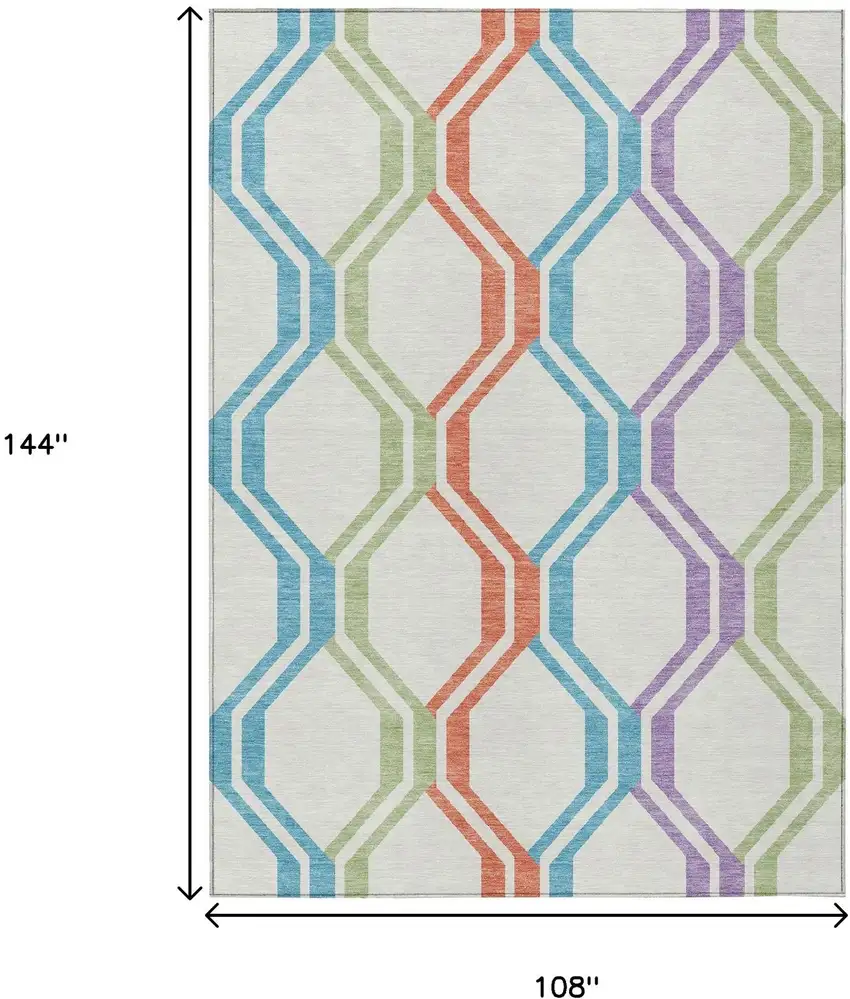 Pearl Blue And Purple Geometric Washable Indoor Outdoor Area Rug Photo 3