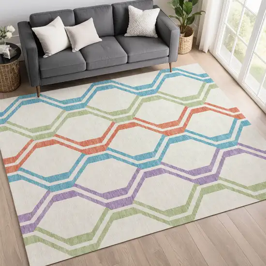 Pearl Blue And Purple Geometric Washable Indoor Outdoor Area Rug Photo 9
