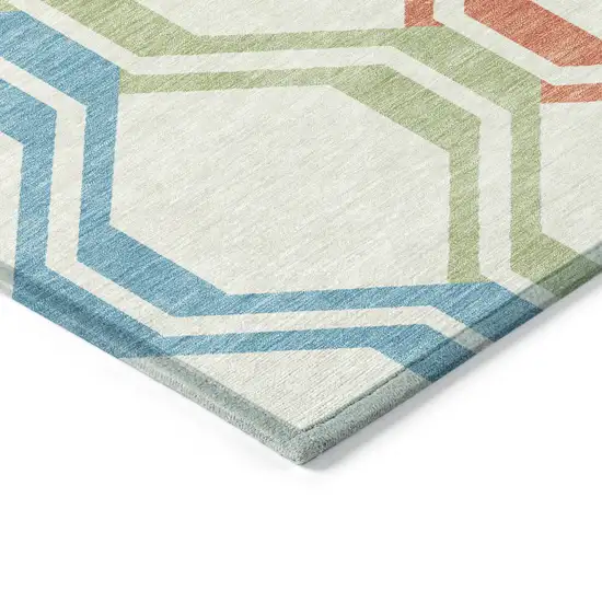 Pearl Blue And Purple Geometric Washable Indoor Outdoor Area Rug Photo 5