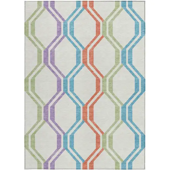 Pearl Blue And Purple Geometric Washable Indoor Outdoor Area Rug Photo 4