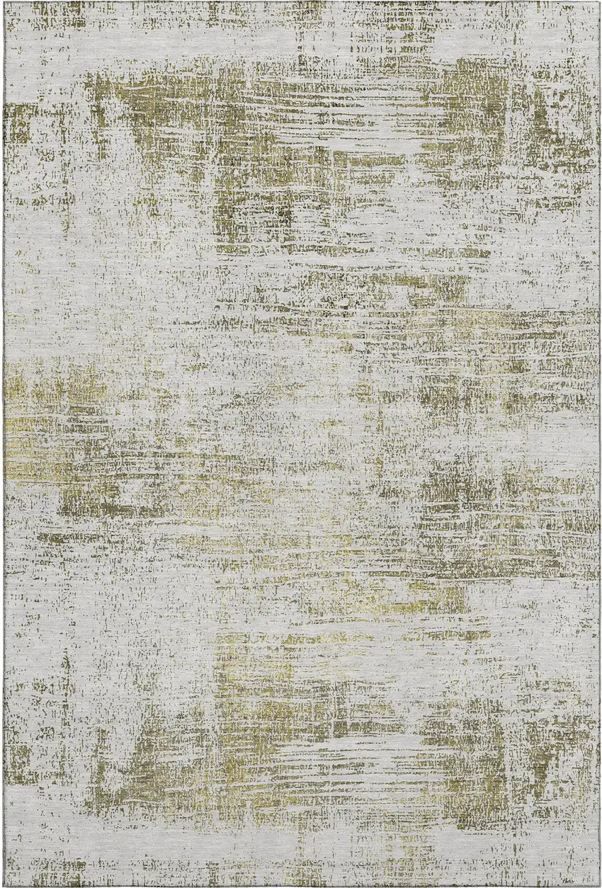 Pearl Gold And Green Abstract Washable Area Rug With UV Protection Photo 1