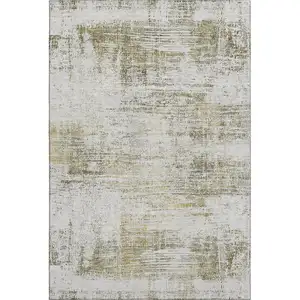 Photo of Pearl Gold And Green Abstract Washable Area Rug With UV Protection