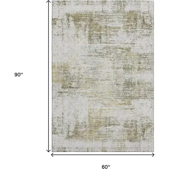 Pearl Gold And Green Abstract Washable Area Rug With UV Protection Photo 3