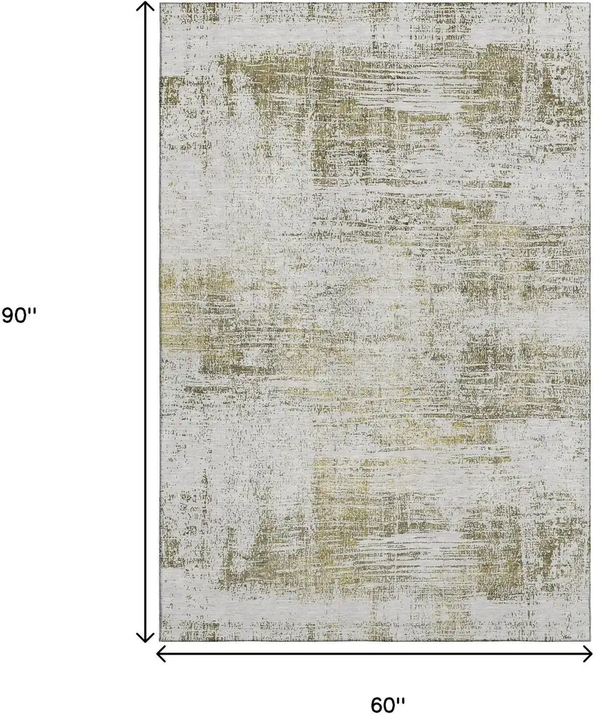 Pearl Gold And Green Abstract Washable Area Rug With UV Protection Photo 3