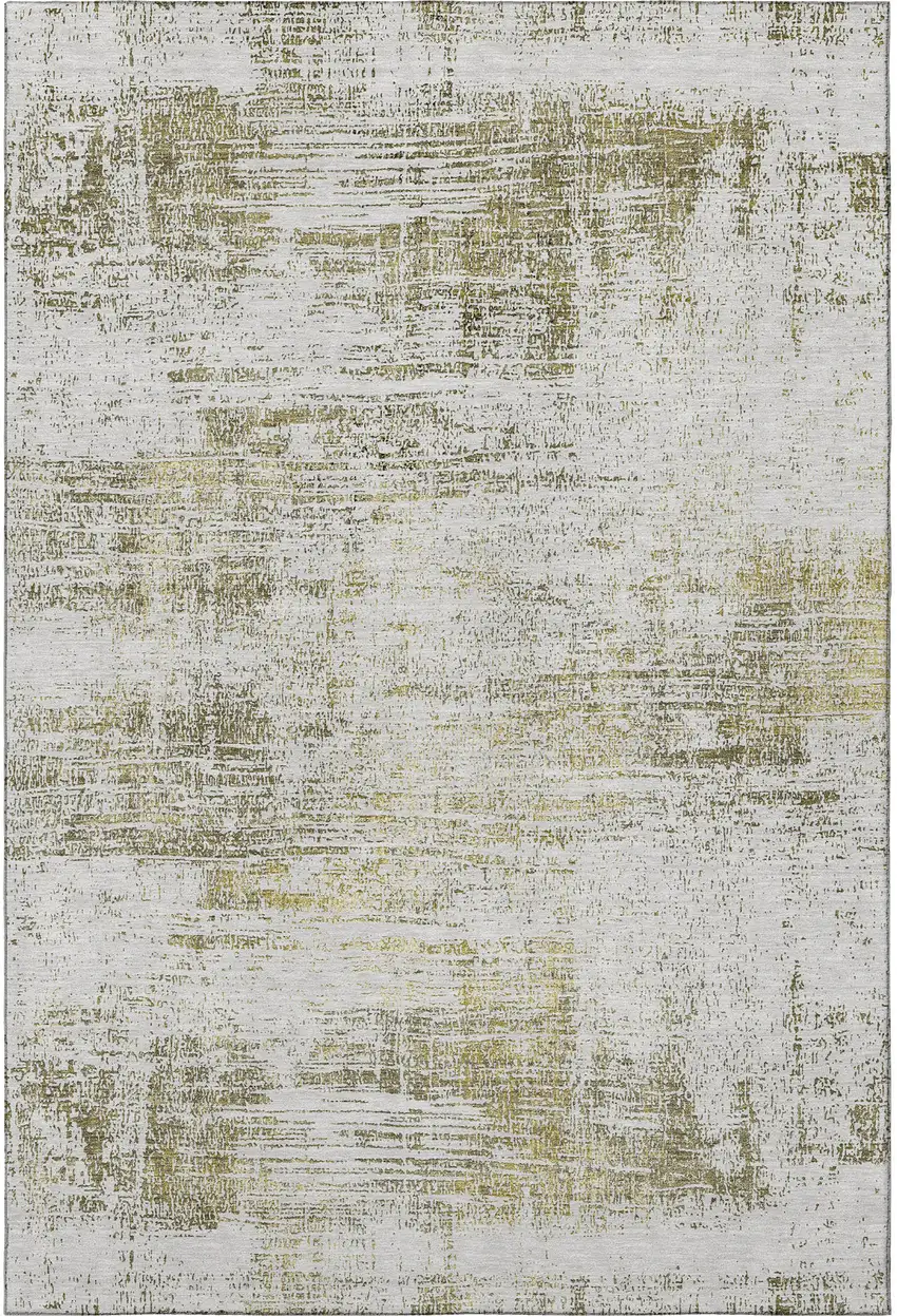 Pearl Gold And Green Abstract Washable Area Rug With UV Protection Photo 4