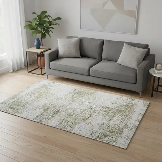 Pearl Gold And Green Abstract Washable Area Rug With UV Protection Photo 2