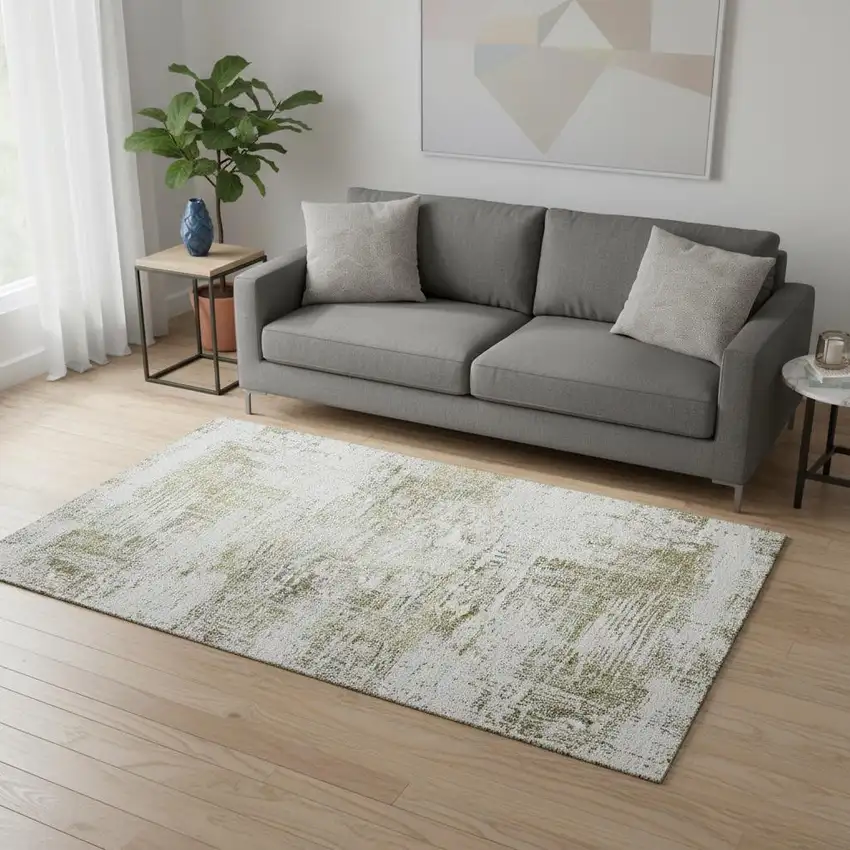 Pearl Gold And Green Abstract Washable Area Rug With UV Protection Photo 2