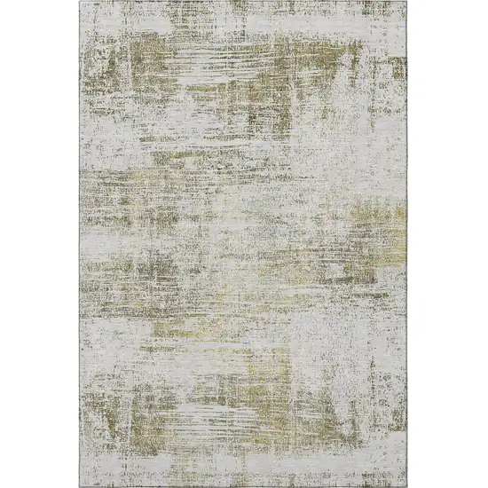 Pearl Gold And Green Abstract Washable Area Rug With UV Protection Photo 3
