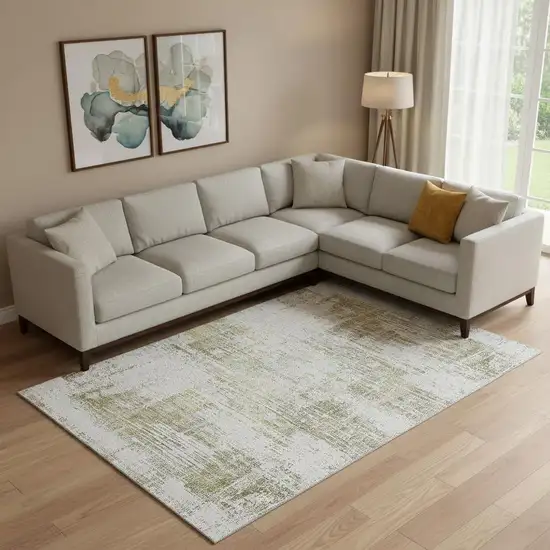 Pearl Gold And Green Abstract Washable Area Rug With UV Protection Photo 1