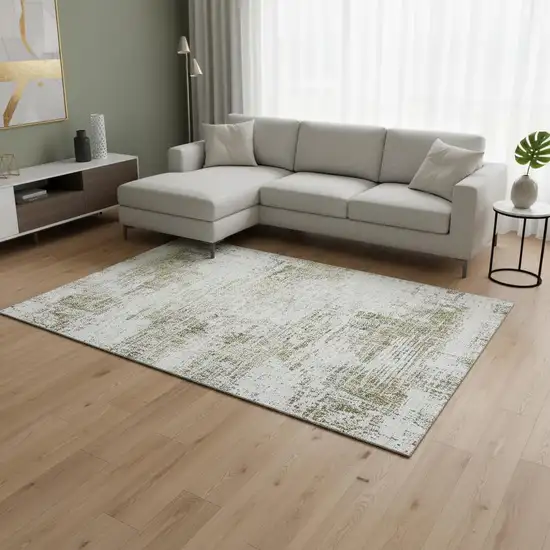 Pearl Gold And Green Abstract Washable Area Rug With UV Protection Photo 2