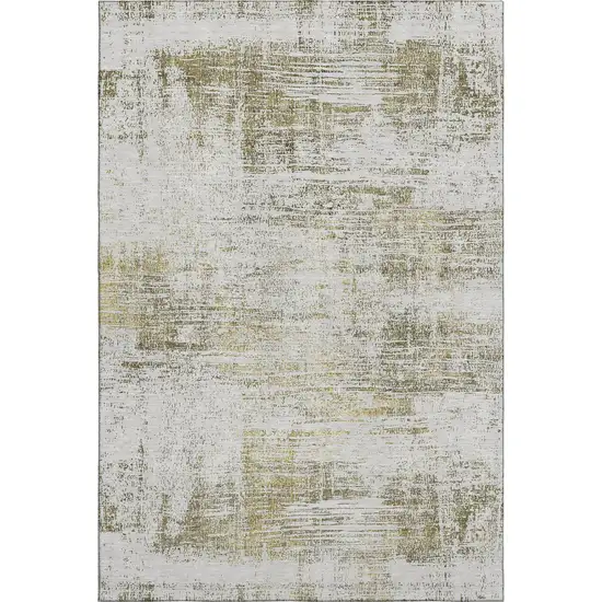 Pearl Gold And Green Abstract Washable Area Rug With UV Protection Photo 1