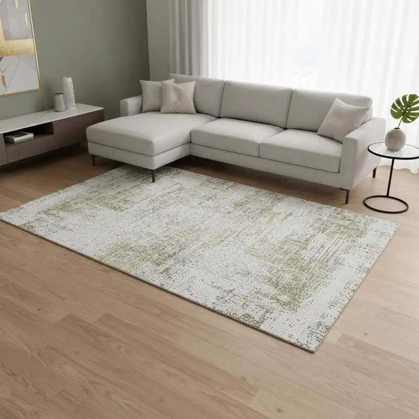 Pearl Gold And Green Abstract Washable Area Rug With UV Protection Photo 2