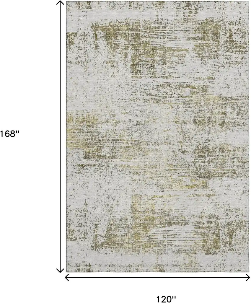 Pearl Gold And Green Abstract Washable Area Rug With UV Protection Photo 3