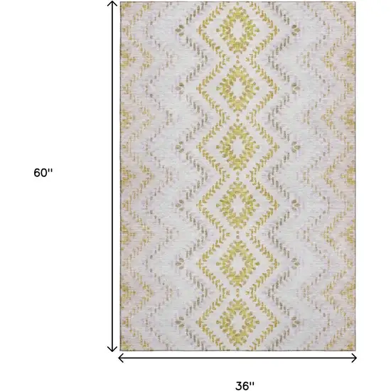 Pearl Gold And Ivory Geometric Washable Area Rug With UV Protection Photo 3