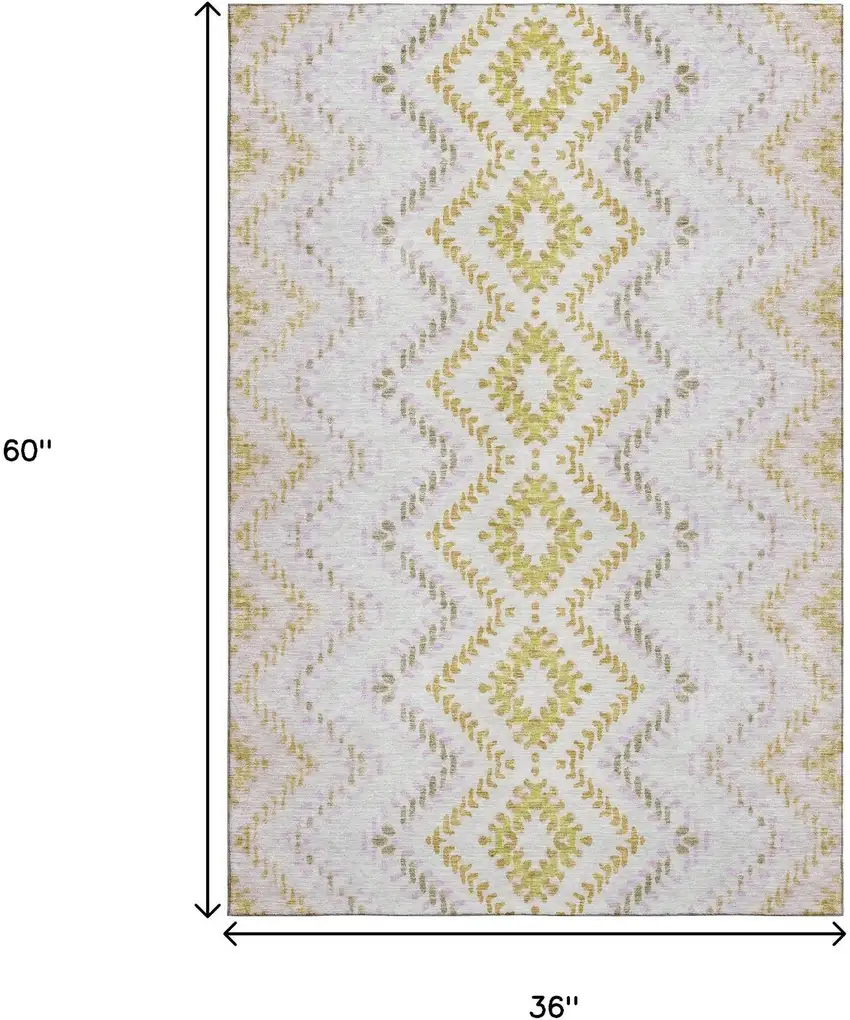 Pearl Gold And Ivory Geometric Washable Area Rug With UV Protection Photo 3