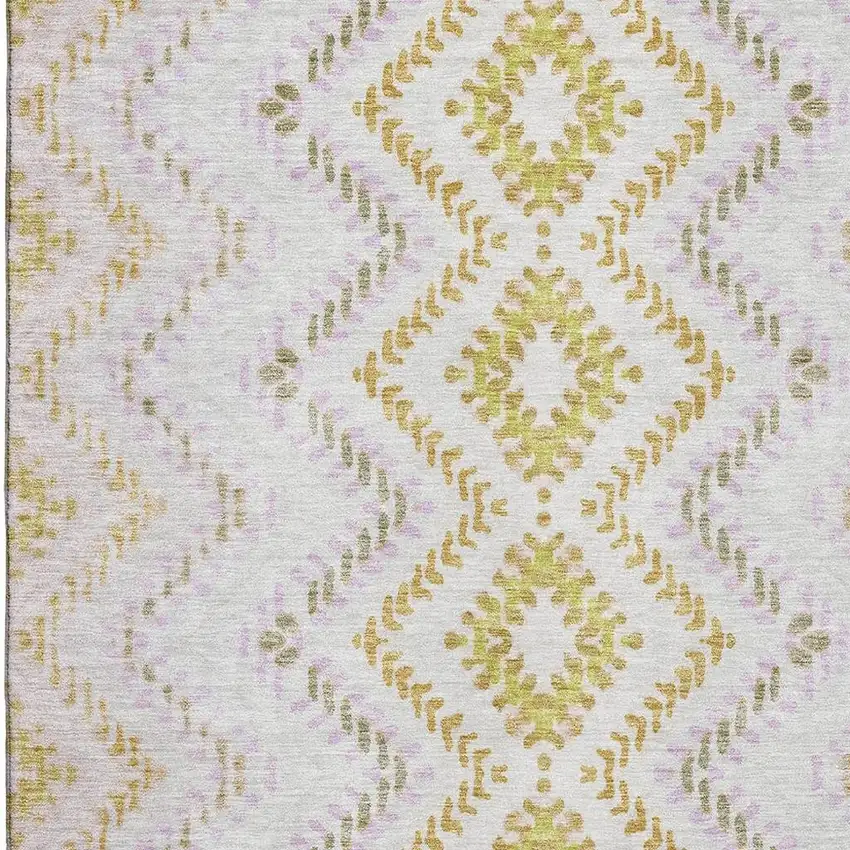 Pearl Gold And Ivory Geometric Washable Area Rug With UV Protection Photo 2