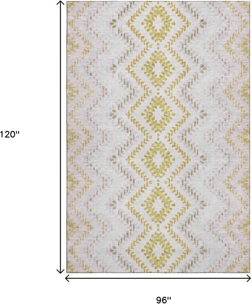 Pearl Gold And Ivory Geometric Washable Area Rug With UV Protection Photo 3