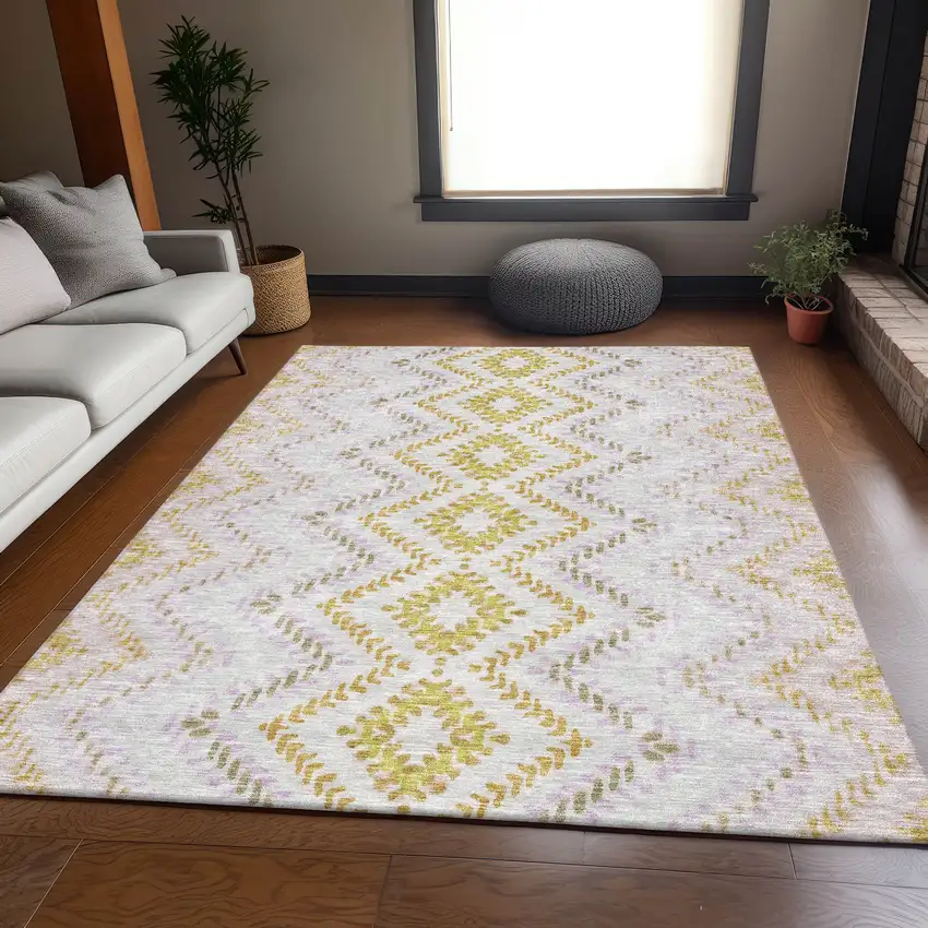 Pearl Gold And Ivory Geometric Washable Area Rug With UV Protection Photo 4
