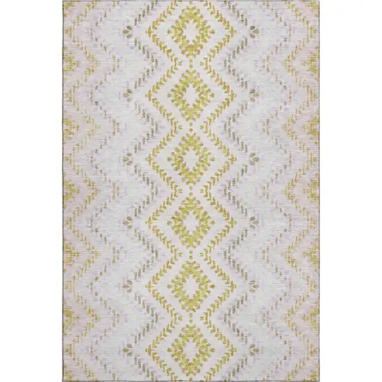 Pearl Gold And Ivory Geometric Washable Area Rug With UV Protection Photo 2