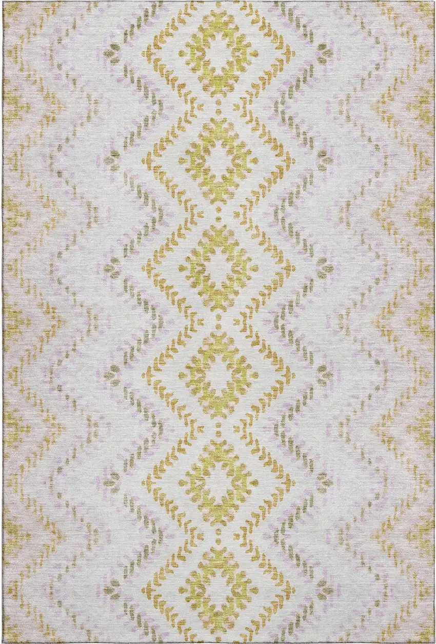 Pearl Gold And Ivory Geometric Washable Area Rug With UV Protection Photo 2
