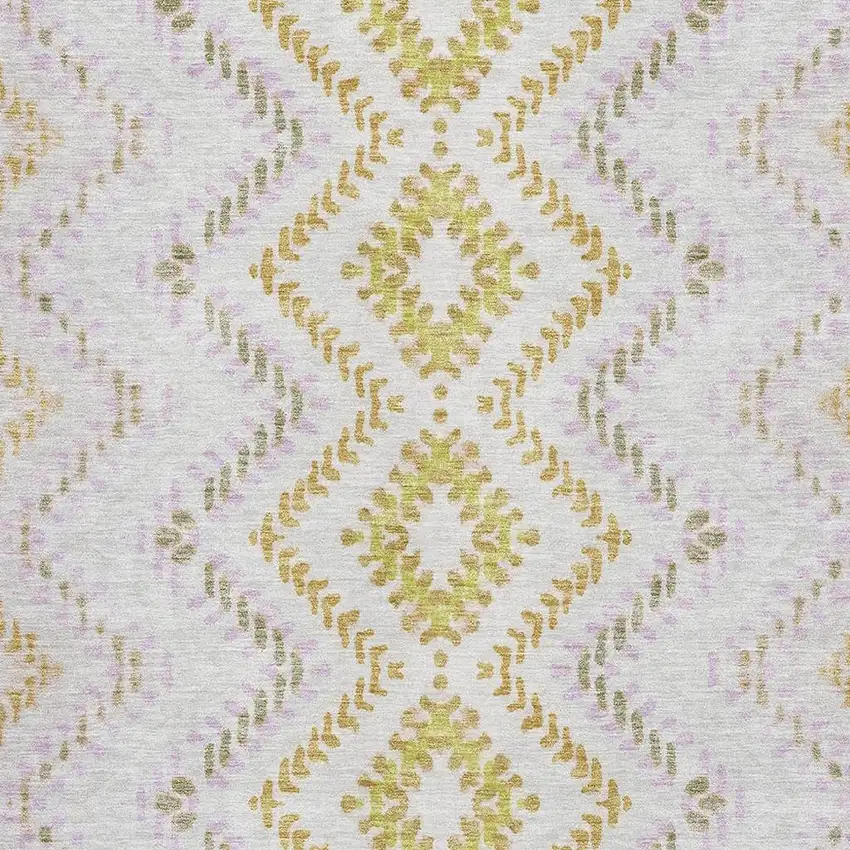 Pearl Gold And Ivory Geometric Washable Area Rug With UV Protection Photo 2