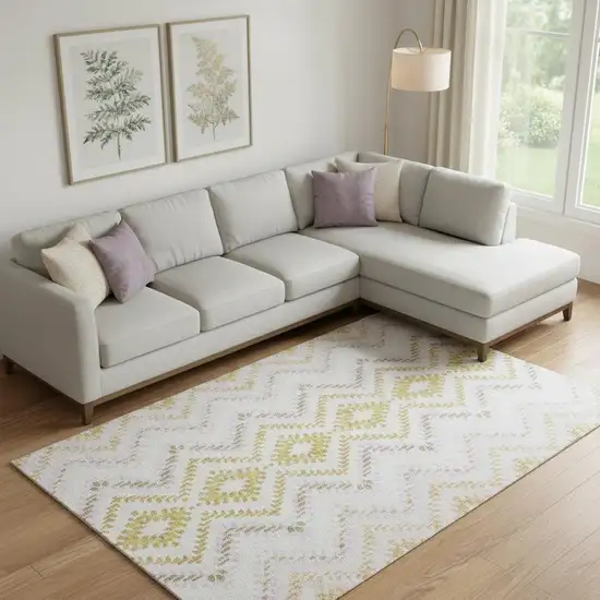 Pearl Gold And Ivory Geometric Washable Area Rug With UV Protection Photo 1