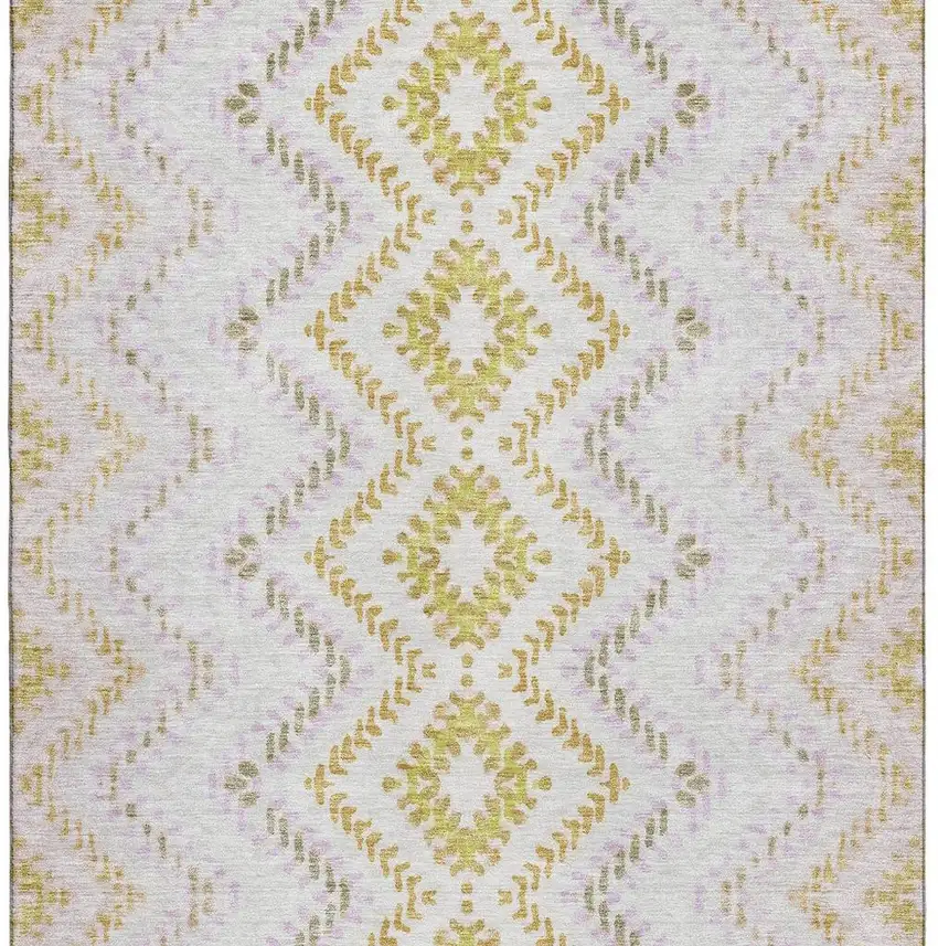 Pearl Gold And Ivory Geometric Washable Area Rug With UV Protection Photo 3
