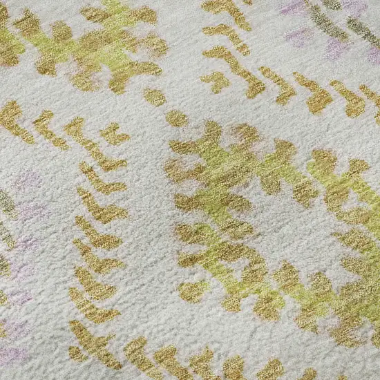 Pearl Gold And Ivory Geometric Washable Area Rug With UV Protection Photo 9