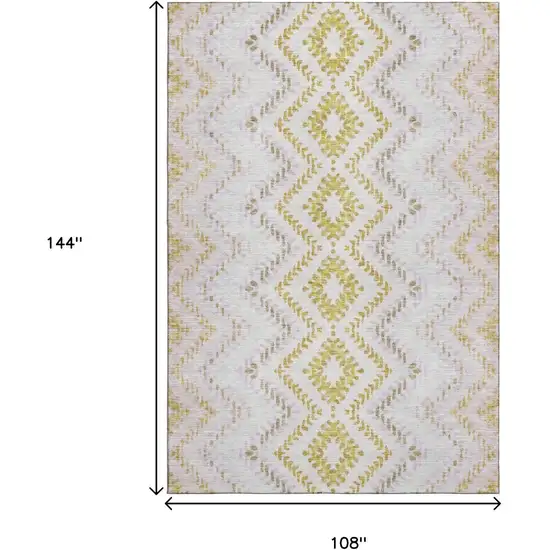 Pearl Gold And Ivory Geometric Washable Area Rug With UV Protection Photo 3