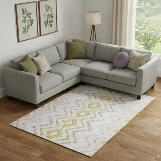 Pearl Gold And Ivory Geometric Washable Area Rug With UV Protection Photo 1