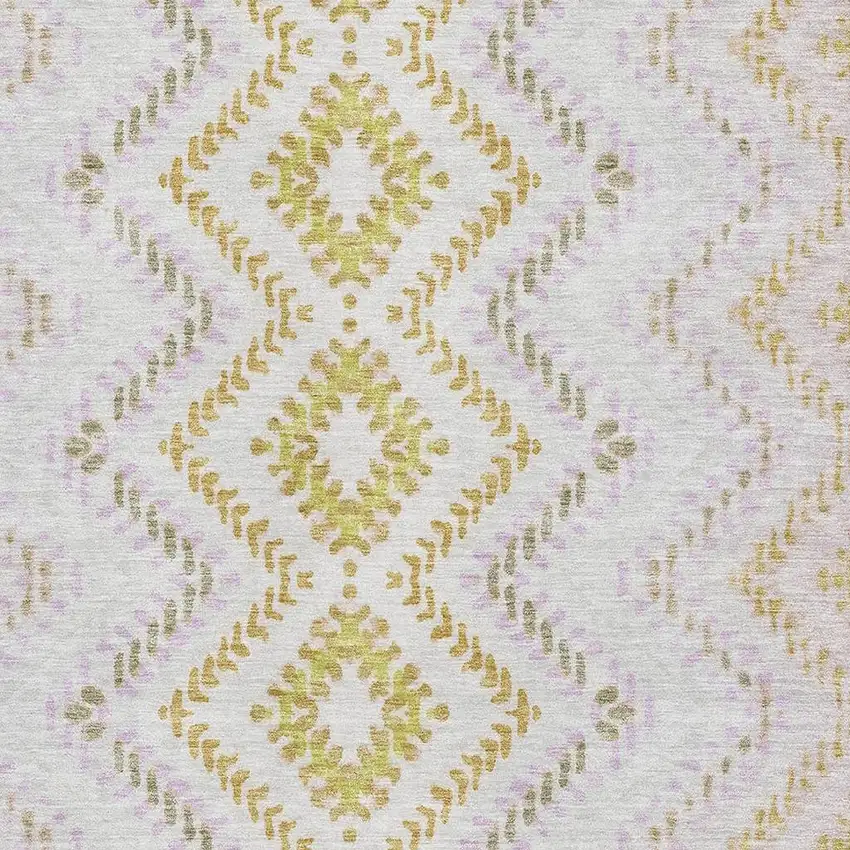 Pearl Gold And Ivory Geometric Washable Area Rug With UV Protection Photo 2