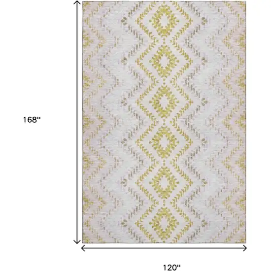 Pearl Gold And Ivory Geometric Washable Area Rug With UV Protection Photo 3