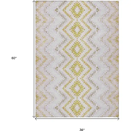 Pearl Ivory And Artichoke Green Geometric Washable Indoor Outdoor Area Rug Photo 3