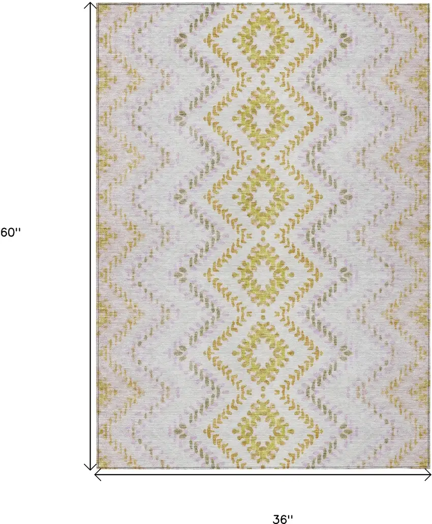 Pearl Ivory And Artichoke Green Geometric Washable Indoor Outdoor Area Rug Photo 3