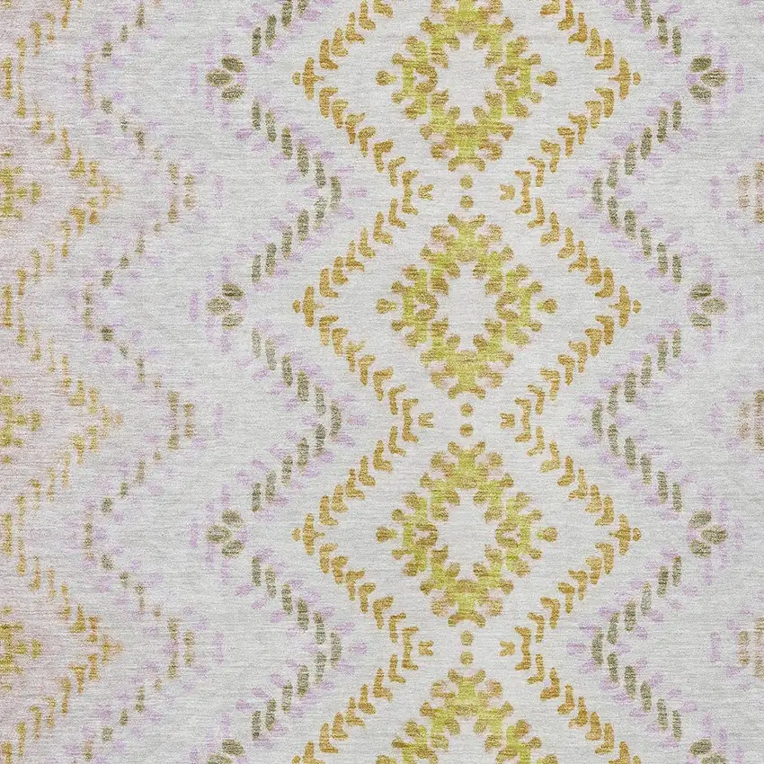 Pearl Ivory And Artichoke Green Geometric Washable Indoor Outdoor Area Rug Photo 6