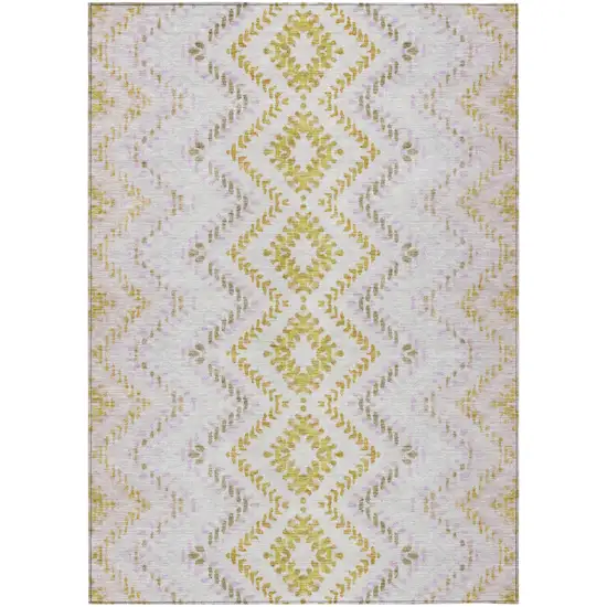 Pearl Ivory And Artichoke Green Geometric Washable Indoor Outdoor Area Rug Photo 2