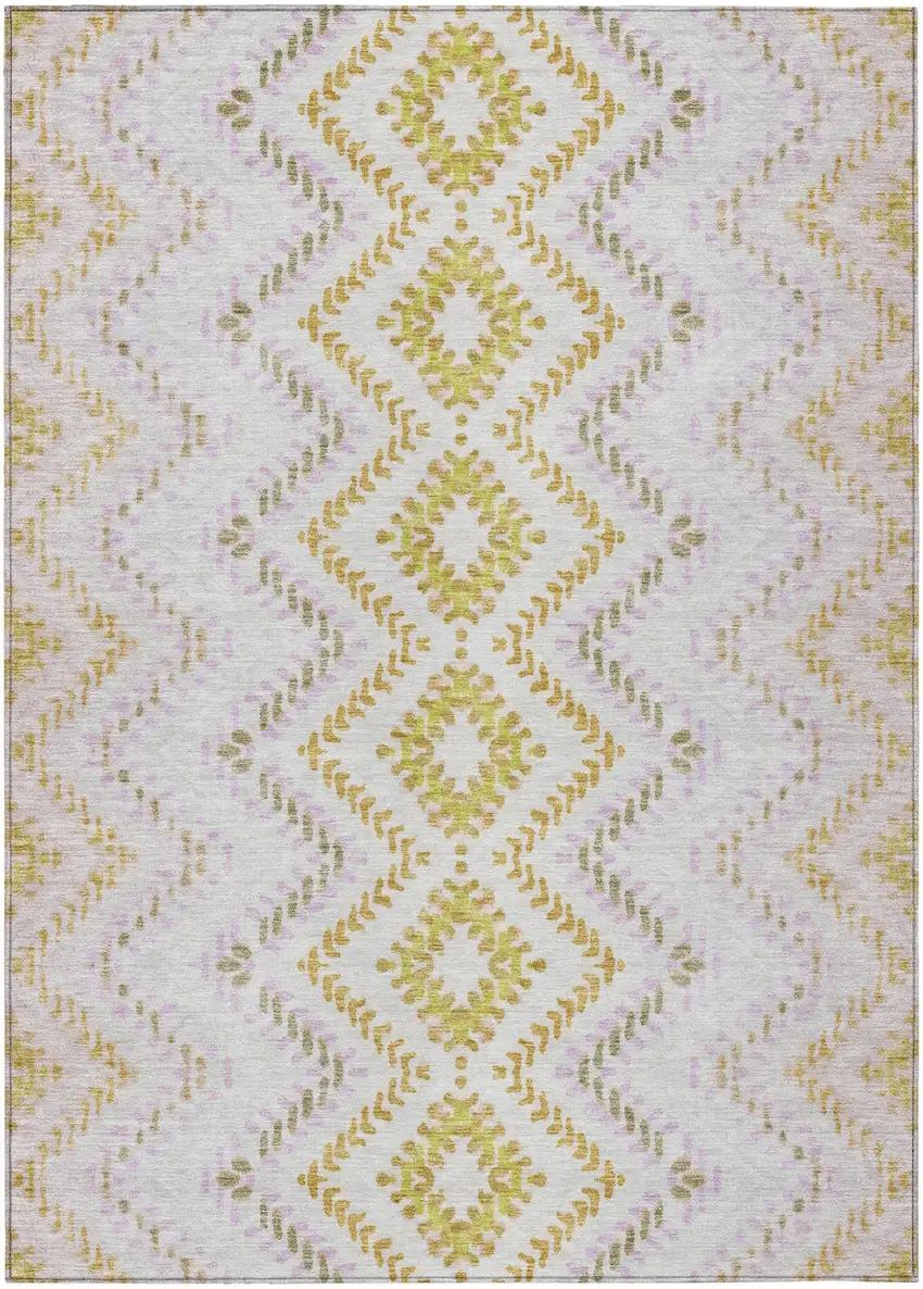 Pearl Ivory And Artichoke Green Geometric Washable Indoor Outdoor Area Rug Photo 2